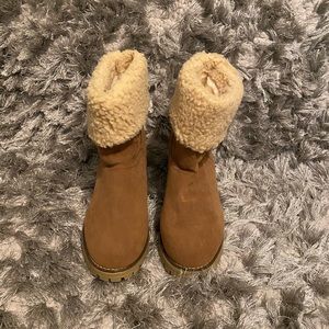 Brown chunky heel boots